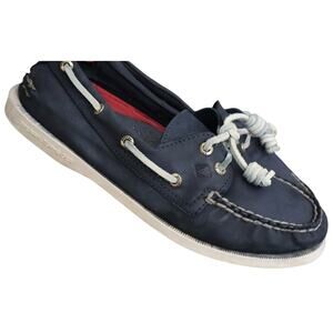 Sperry Songfish Navy Blue Leather 2 Eye Lace Up Loafers Boat Shoes Women 7.5